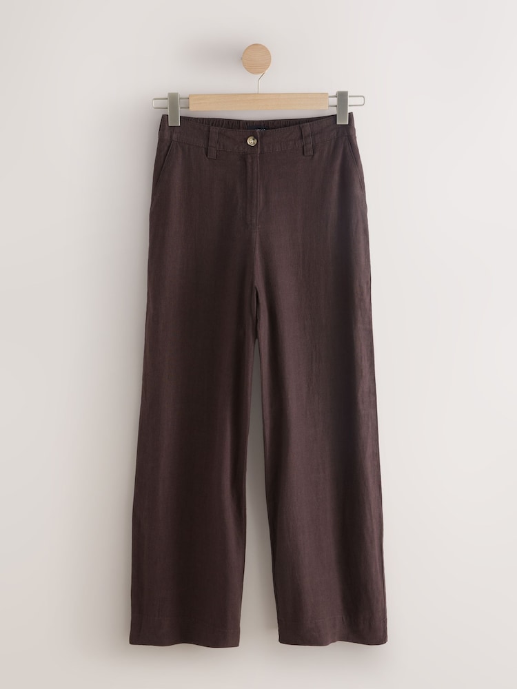 Buy Chocolate Brown Smart Front Linen Blend Wide Leg Trousers from the Next UK online shop
