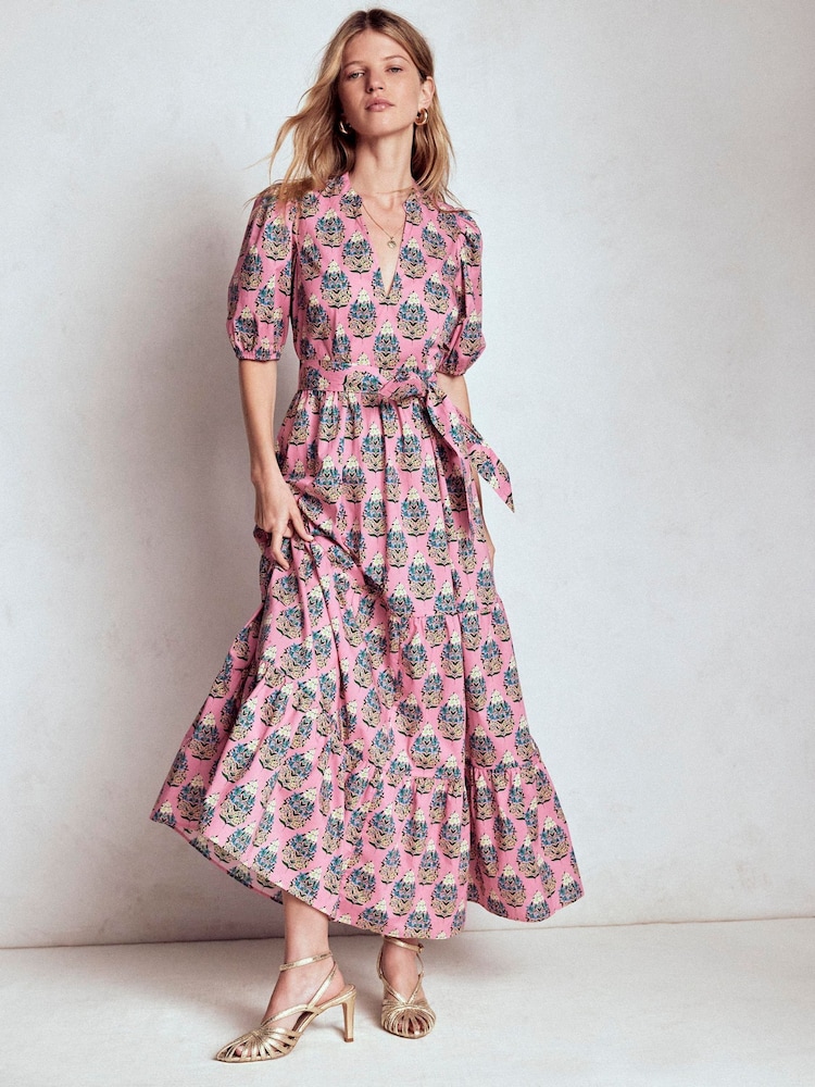 knee length dresses for ladies Silvia Boned Bodice Maxi Dress-Pink Punch Lace