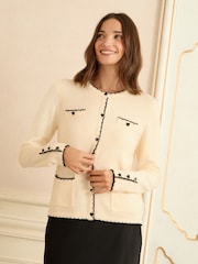 Love & Roses Ivory Heart Button Detail Crew Neck Knitted Cardigan - Image 1 of 4