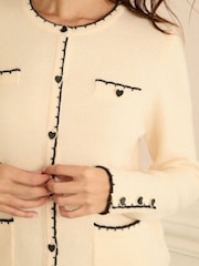 Love & Roses Ivory Heart Button Detail Crew Neck Knitted Cardigan - Image 2 of 4