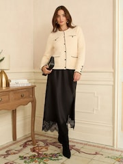 Love & Roses Ivory Heart Button Detail Crew Neck Knitted Cardigan - Image 3 of 4