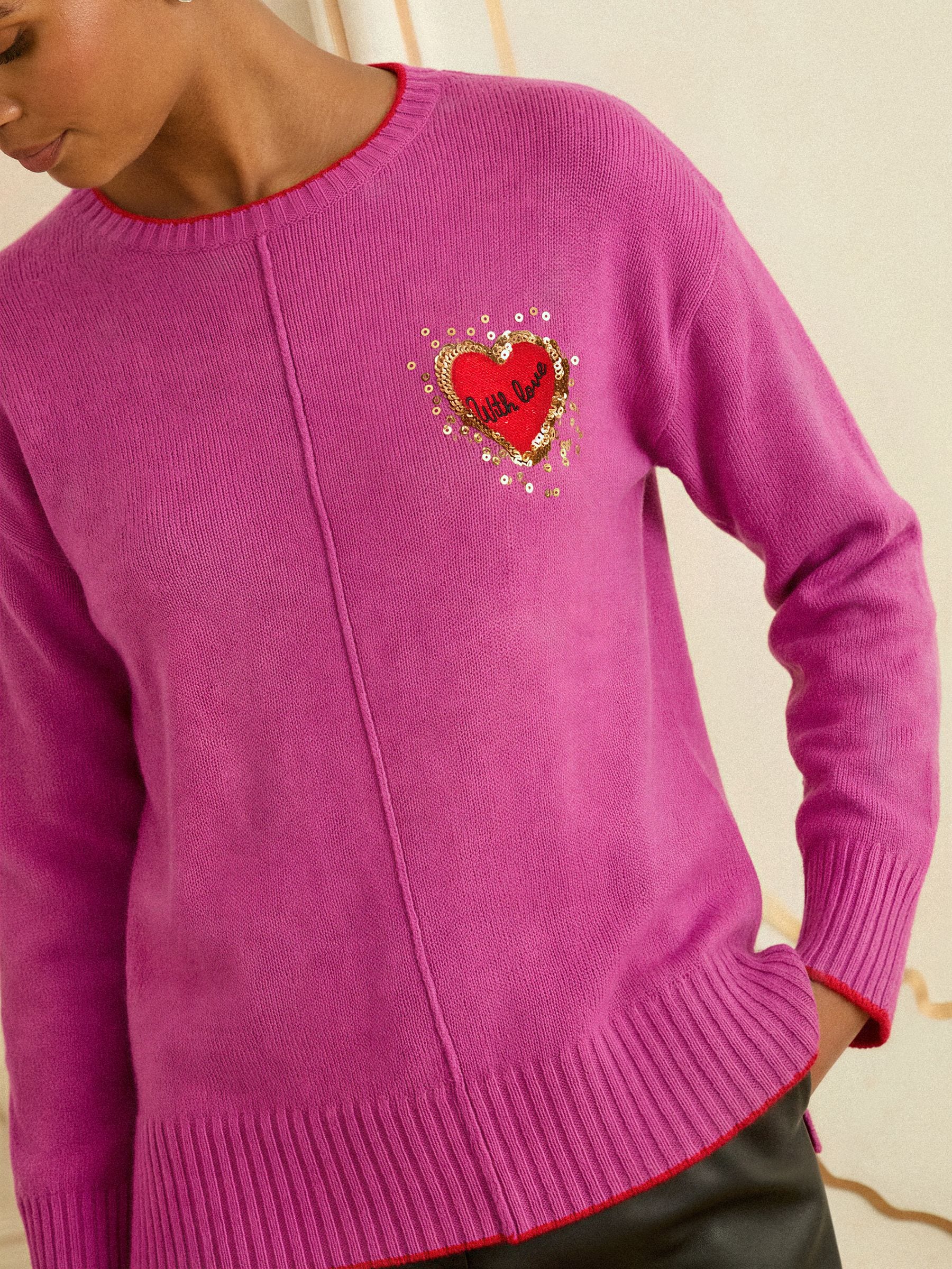 Buy Love & Roses Magenta Sequin Red Love Heart Petite Cosy Knitted