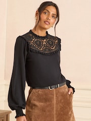 Love & Roses Black Lace Yoke Knitted Jumper - Image 1 of 4