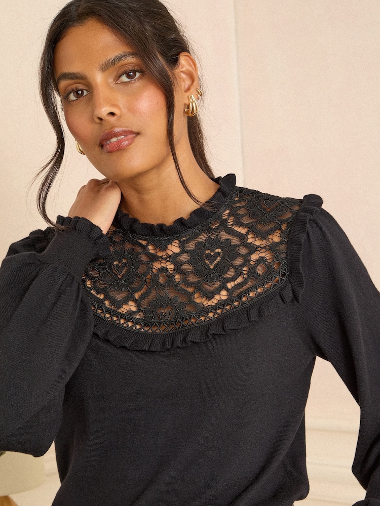 Love & Roses Black Lace Yoke Knitted Jumper - Image 2 of 4