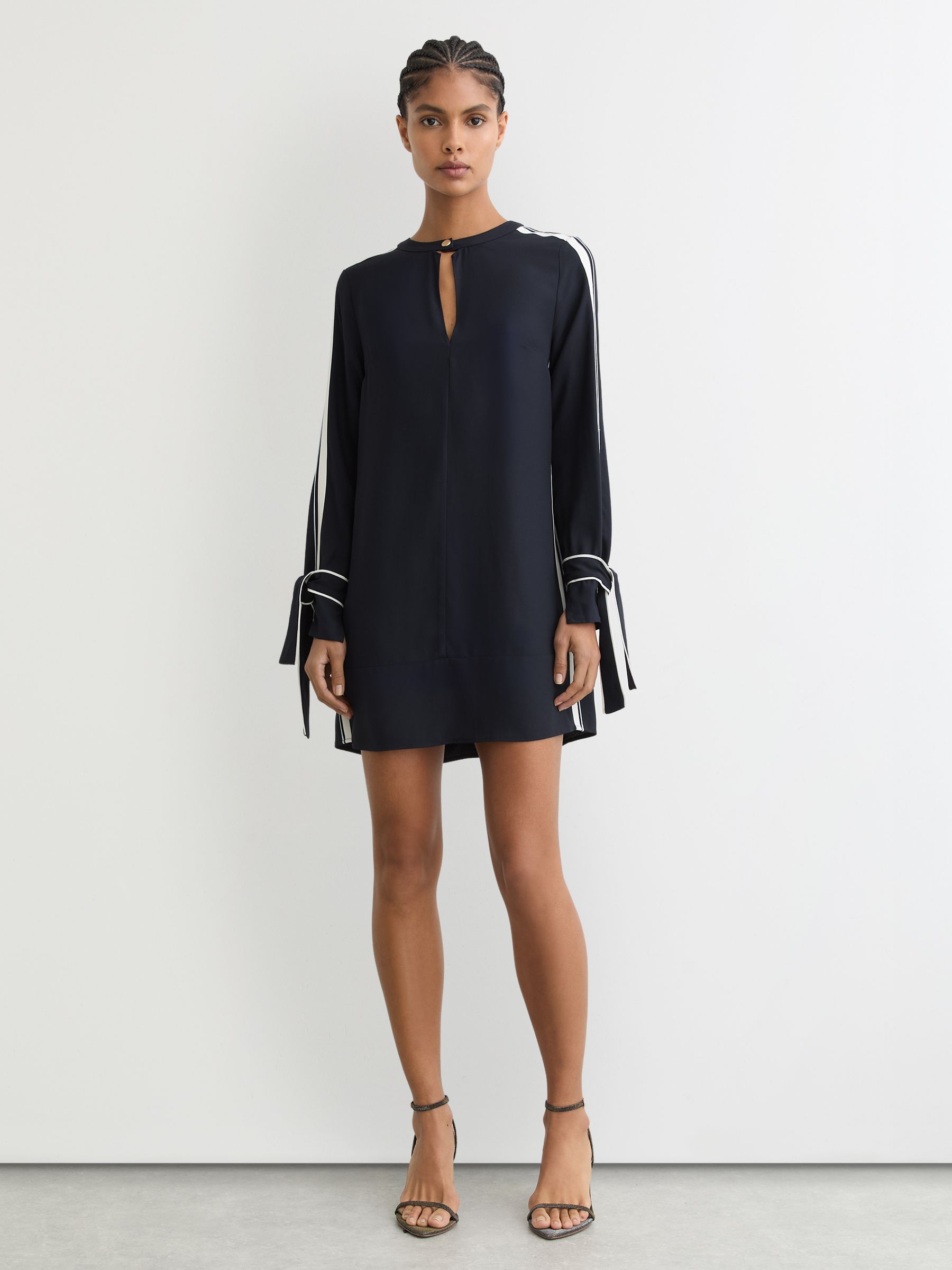 Buy Reiss Navy Tammy Tipped Tie-Cuff Shift Dress from Next USA