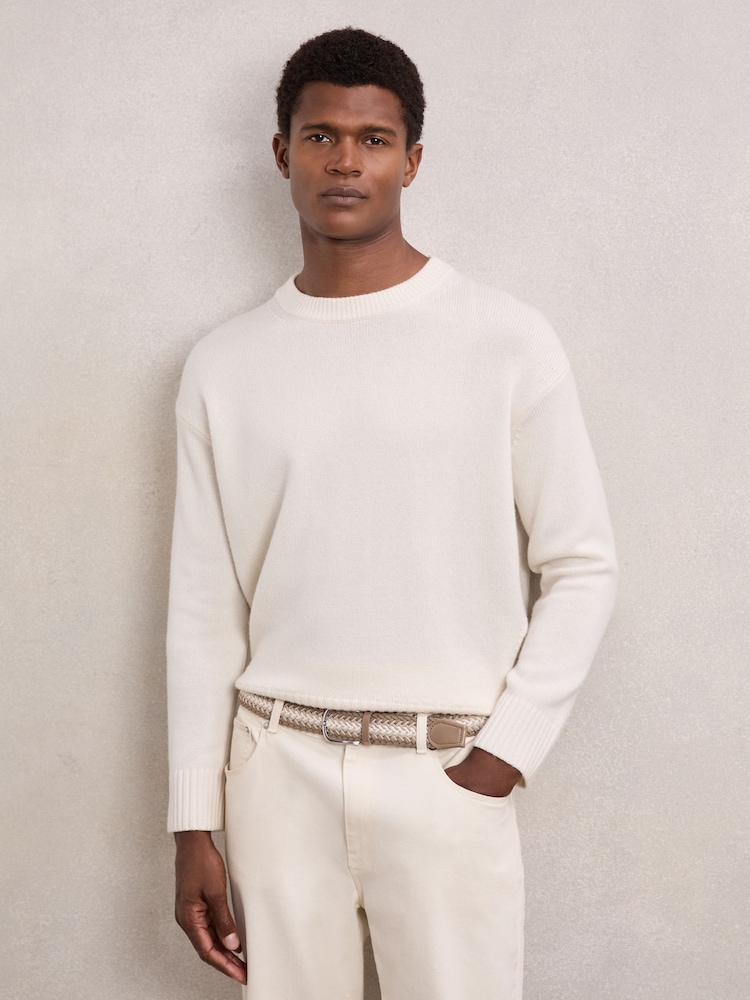 Reiss Taupe Brown/Off White Ellis Woven Stripe Belt - Image 2 of 5 Reiss Taupe Brown/Off White Ellis Woven Stripe Belt - Image 2 of 5