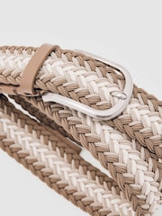 Reiss Taupe Brown/Off White Ellis Woven Stripe Belt - Image 4 of 5