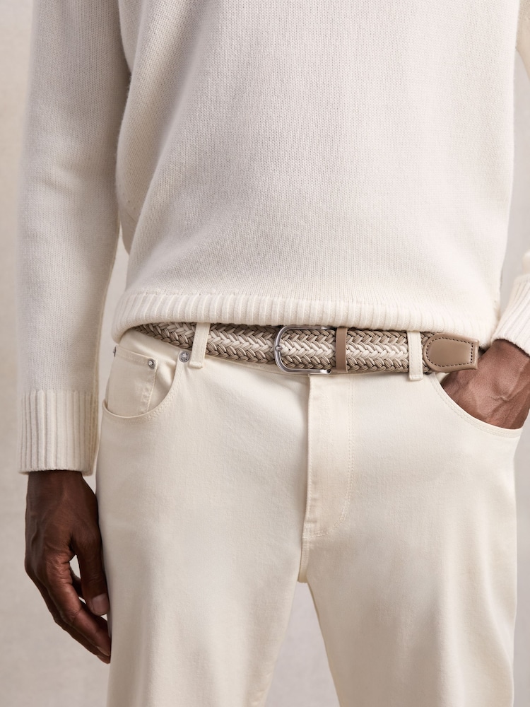 Reiss Taupe Brown/Off White Ellis Woven Stripe Belt - Image 5 of 5 Reiss Taupe Brown/Off White Ellis Woven Stripe Belt - Image 5 of 5