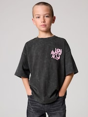 smALLSAINTS Washed Black Boys Oversized Orlando Logo Crew 100% Cotton T-Shirt - Image 1 of 2