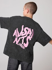 smALLSAINTS Washed Black Boys Oversized Orlando Logo Crew 100% Cotton T-Shirt - Image 2 of 2