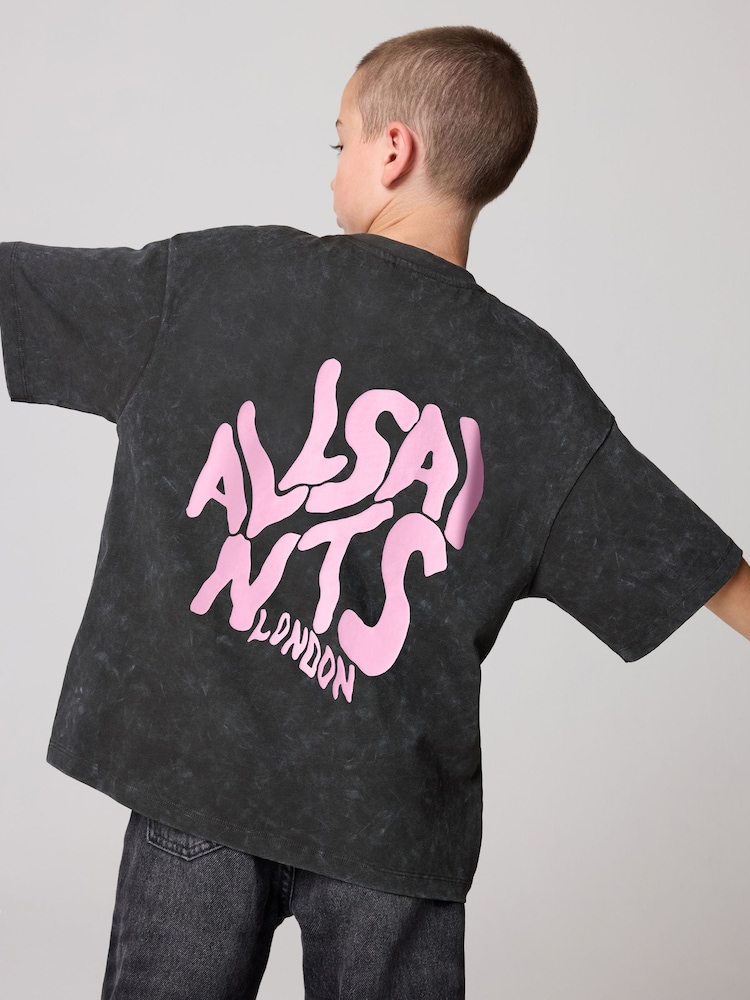 smALLSAINTS Washed Black Boys Oversized Orlando Logo Crew 100% Cotton T-Shirt - Image 2 of 2