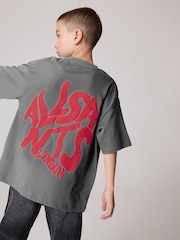 smALLSAINTS Grey/Red Boys Oversized Orlando Logo Crew 100% Cotton T-Shirt - Image 2 of 2
