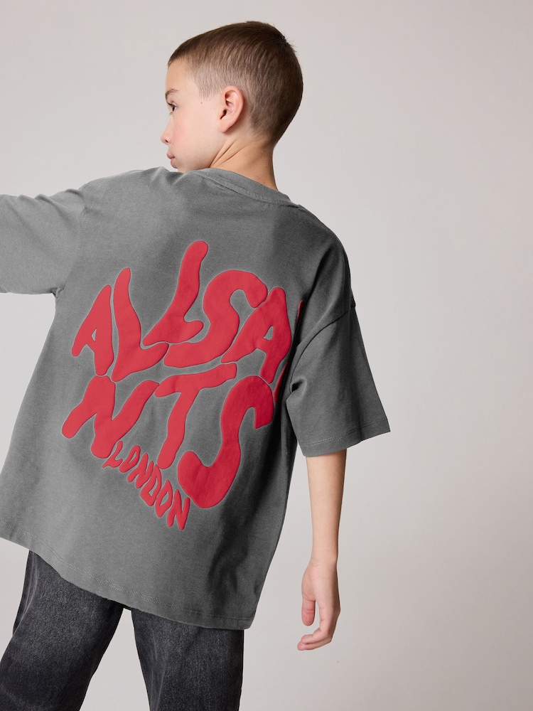 smALLSAINTS Grey/Red Boys Oversized Orlando Logo Crew 100% Cotton T-Shirt - Image 2 of 2