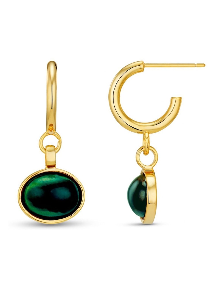Orelia London Gold Tone Semi Precious Green Drop Hoop Earrings - Image 2 of 2