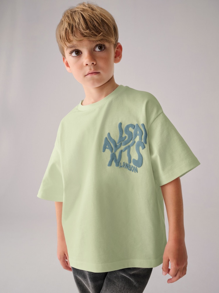 smALLSAINTS Green Boys Oversized Orlando Logo Crew 100% Cotton T-Shirt - Image 1 of 2