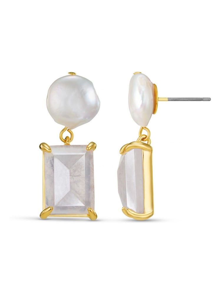Orelia London Gold Tone Pearl & Rose Quartz Drop Earrings - Image 1 of 2
