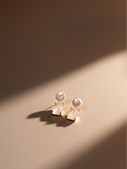 Orelia London Gold Tone Pearl & Rose Quartz Drop Earrings - Image 2 of 2