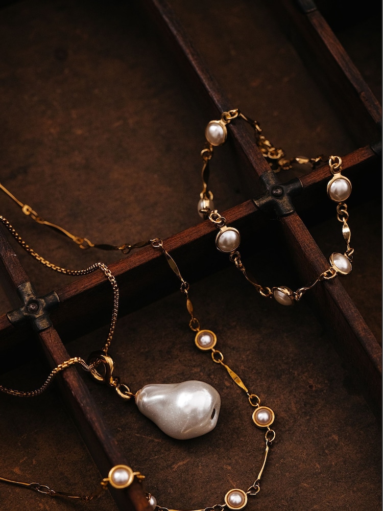 Orelia London Gold Tone Statement Pearl Mid-length Necklace - Image 2 of 2