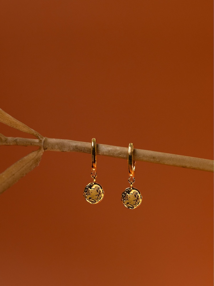Orelia London Gold Tone Molten Coin Huggie Hoops Earring - Image 2 of 2