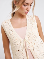 Simply Be Natural Crochet Tie Front Waistcoat - Image 3 of 4