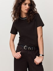 Chocolate Brown Embellished Neck Chain Short Sleeve Crew Neck T-Shirt - Image 2 of 9