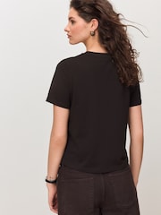 Chocolate Brown Embellished Neck Chain Short Sleeve Crew Neck T-Shirt - Image 5 of 9