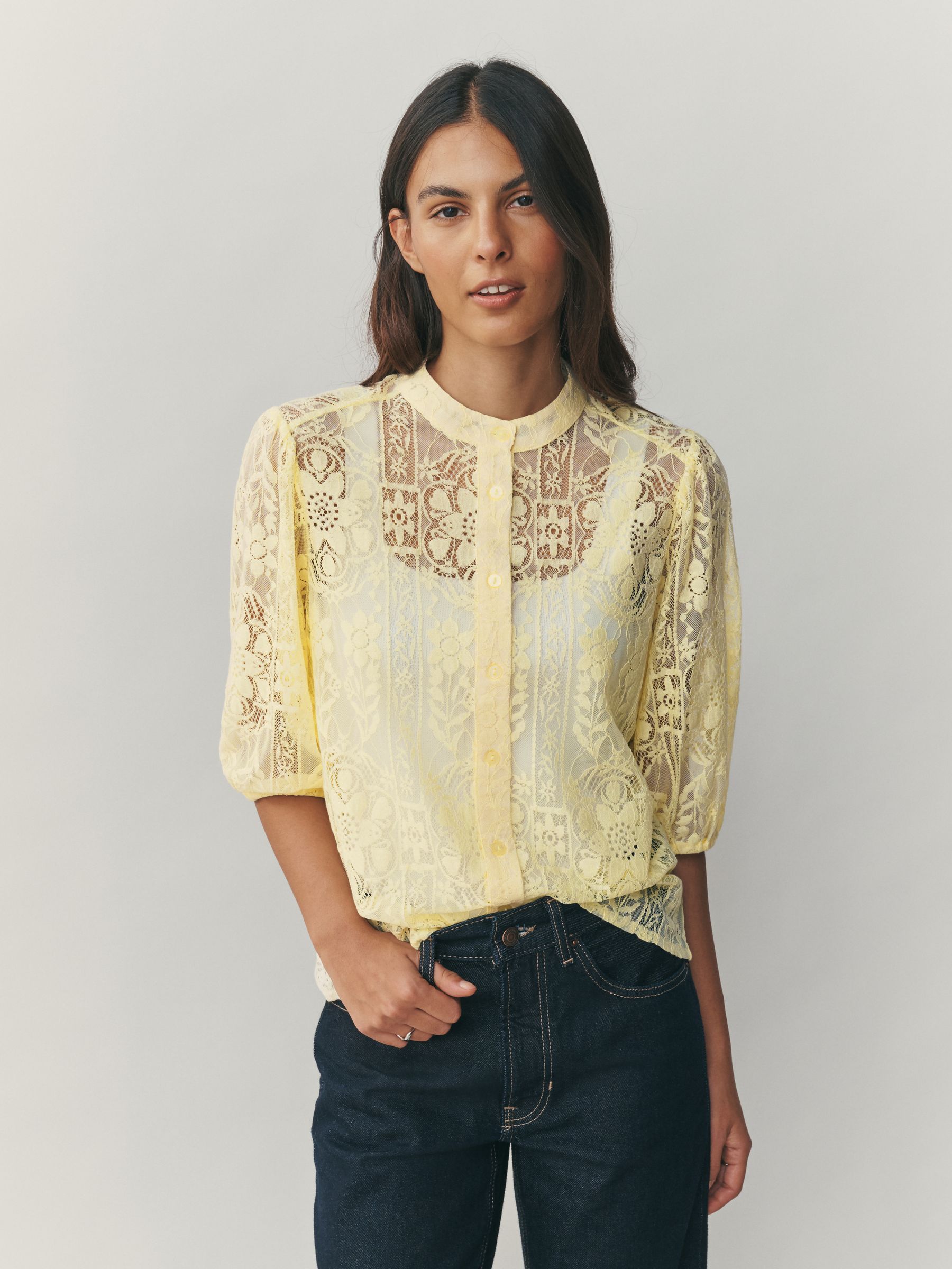 Buy Lemon Yellow Lace Half Sleeve Blouse from Next USA