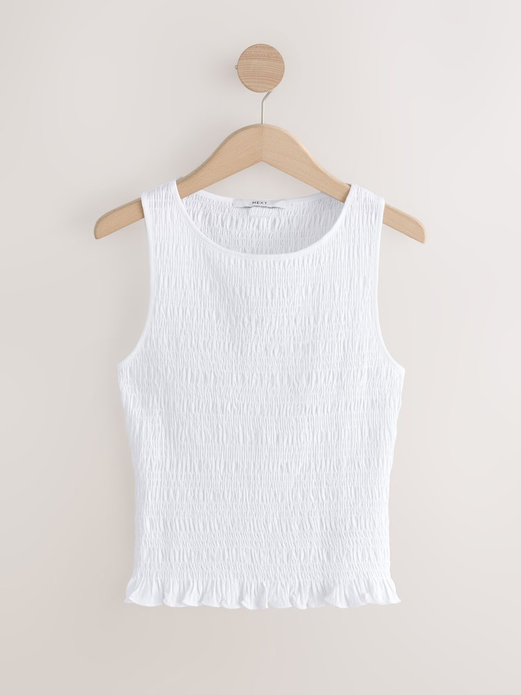White Shirred Modal Sleeveless Top - Image 1 of 3 White Shirred Modal Sleeveless Top - Image 1 of 3