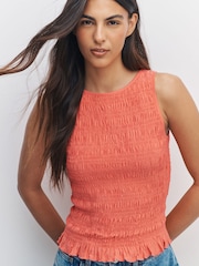 Coral Pink Shirred Modal Sleeveless Top - Image 1 of 8