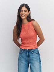 Coral Pink Shirred Modal Sleeveless Top - Image 2 of 8