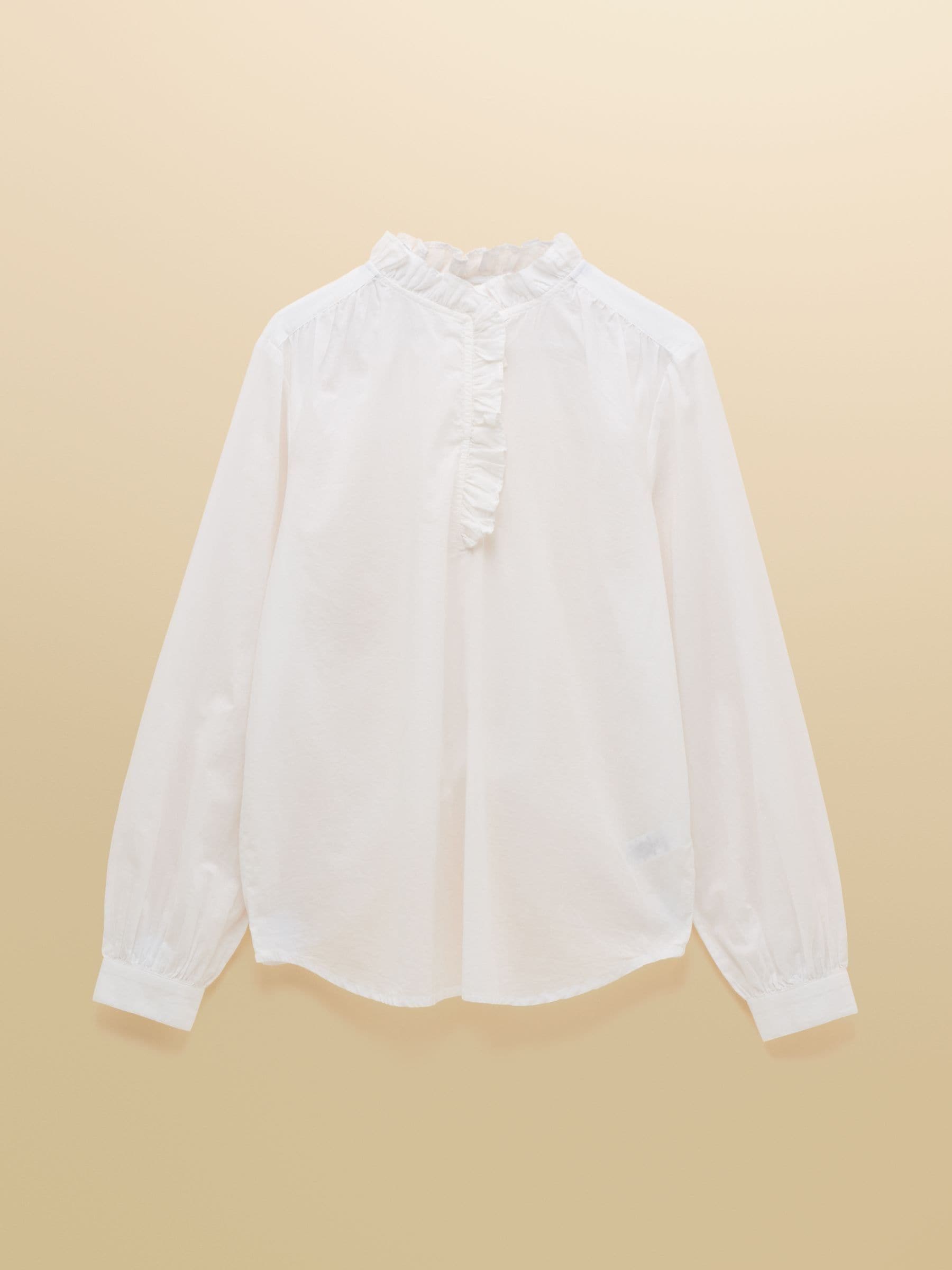 Buy Joules Melanie White Long Sleeve Blouse with Ruffle Neck from