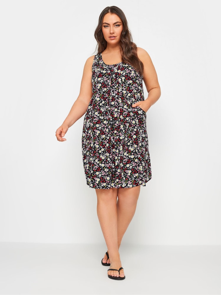 Yours Curve Black Floral Ditsy Pocket Dress - Image 1 of 5 Yours Curve Black Floral Ditsy Pocket Dress - Image 1 of 5