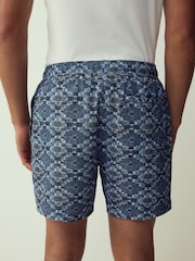 Индиго көк - Textured Navajo Style 5 Inch Swim Shorts - 8ичинен 4 сүрөт