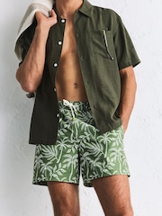 Khaki Green/Ecru Palm Print 5 Inch Swim Shorts - Image 5 of 9