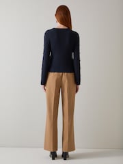 LK Bennett Blue Mirren Midnight Plain Shank Button Jumper - Image 2 of 4