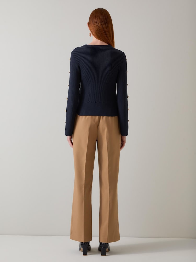 LK Bennett Blue Mirren Midnight Plain Shank Button Jumper - Image 2 of 4
