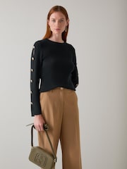 LK Bennett Blue Mirren Midnight Plain Shank Button Jumper - Image 3 of 4