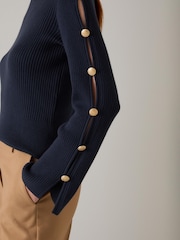 LK Bennett Blue Mirren Midnight Plain Shank Button Jumper - Image 4 of 4