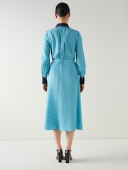 LK Bennett Blue Henri Rope Jacquard Print Silk Blend Contrast Shirt Dress - Image 3 of 4