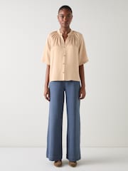 LK Bennett Brown Plain Satin Raglan Fabric Shirt - Image 1 of 3