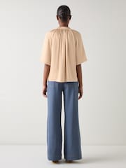 LK Bennett Brown Plain Satin Raglan Fabric Shirt - Image 2 of 3