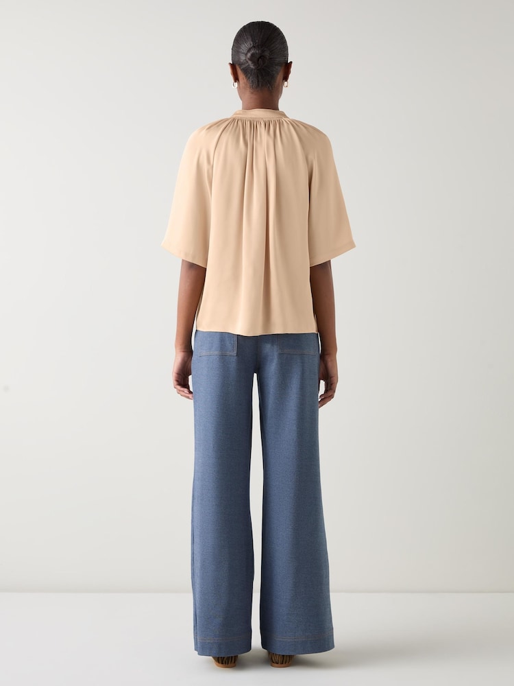 LK Bennett Brown Plain Satin Raglan Fabric Shirt - Image 2 of 3