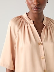 LK Bennett Brown Plain Satin Raglan Fabric Shirt - Image 3 of 3