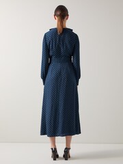 LK Bennett Blue Adriana Checkerboard Polyester Split Neckline Dress - Image 2 of 4