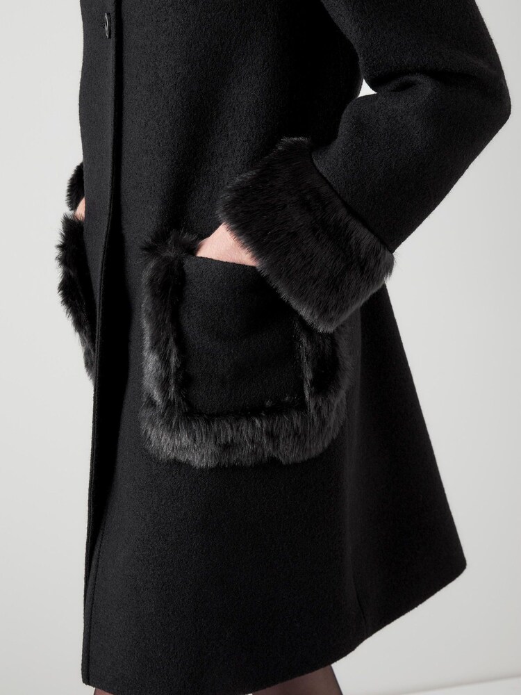 LK Bennett Black Jamie Wool Coat With Removable Collar - Image 4 of 4 LK Bennett Black Jamie Wool Coat With Removable Collar - Image 4 of 4