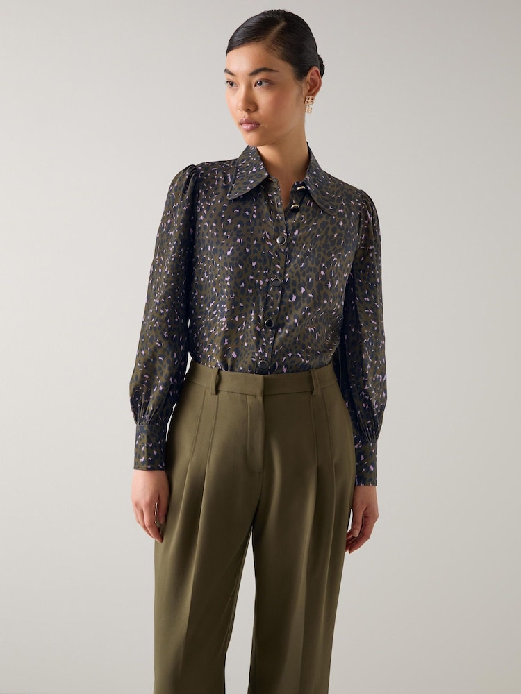 LK Bennett Green In House Multi Animal Print Silk Blouse - Image 1 of 4 LK Bennett Green In House Multi Animal Print Silk Blouse - Image 1 of 4