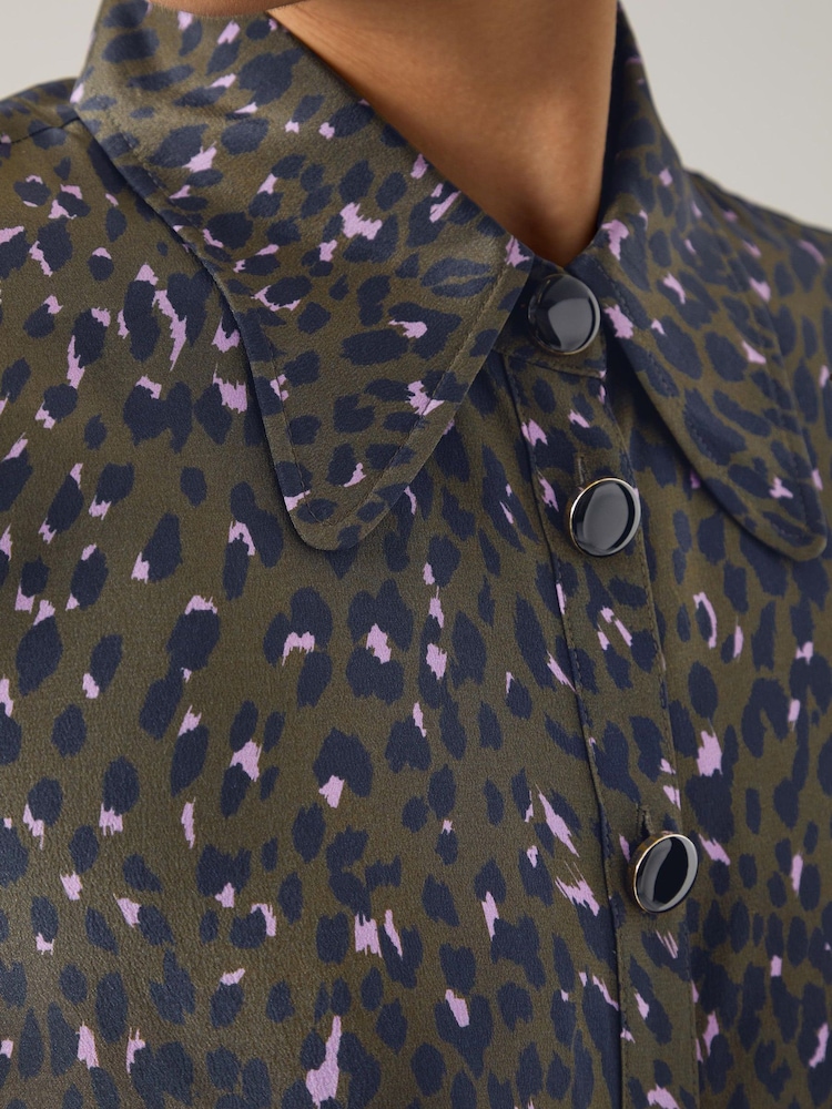 LK Bennett Green In House Multi Animal Print Silk Blouse - Image 4 of 4