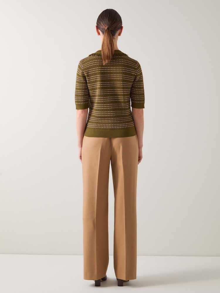LK Bennett Green Fran Fringed Contrast Ottoman Top - Image 2 of 4