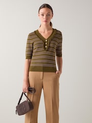 LK Bennett Green Fran Fringed Contrast Ottoman Top - Image 3 of 4