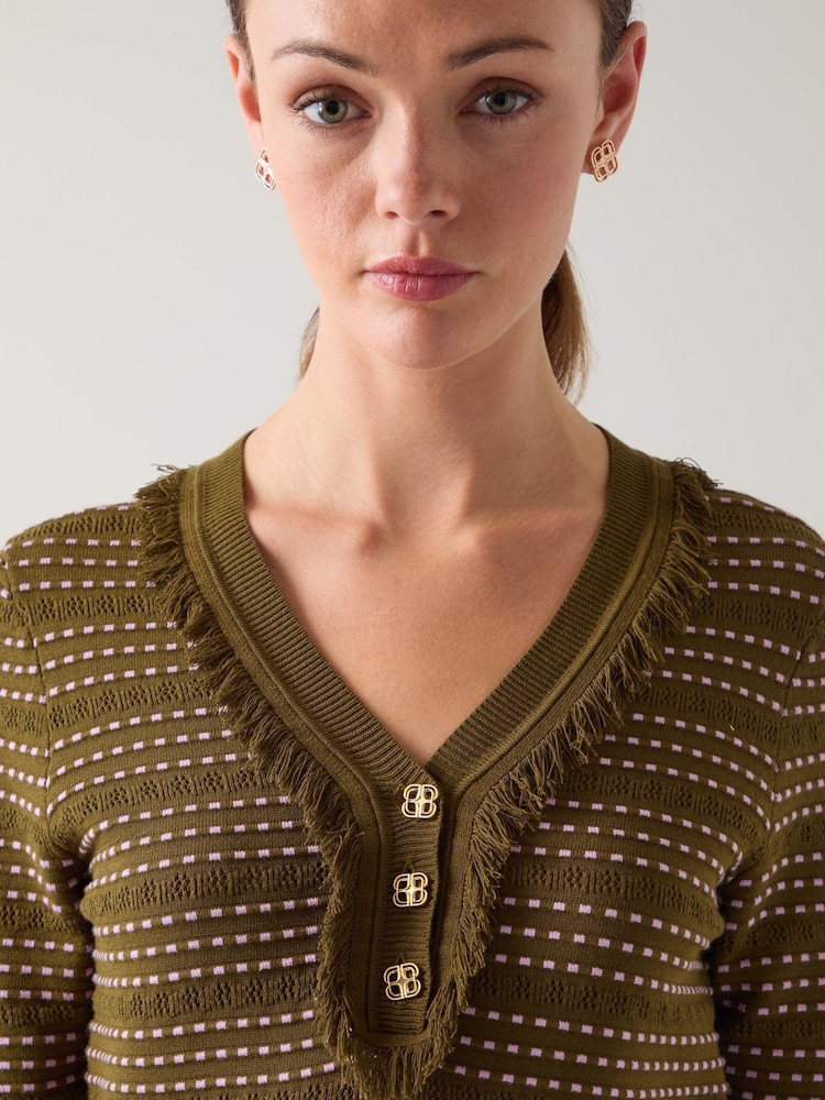 LK Bennett Green Fran Fringed Contrast Ottoman Top - Image 4 of 4